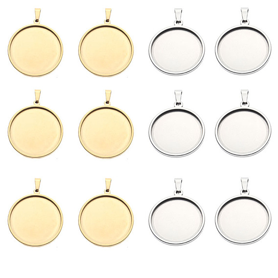Настройки кулон кабошон из нержавеющей стали, плоско-круглые