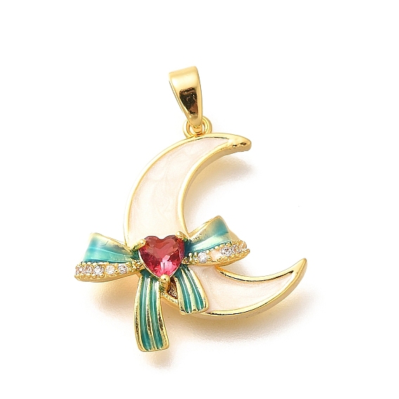 Латунные подвески с микропаве из прозрачного кубического циркония, луна с подвесками-бантиками, с эмалью, реальный 18 k позолоченный, стойки покрытие, без свинца и без кадмия