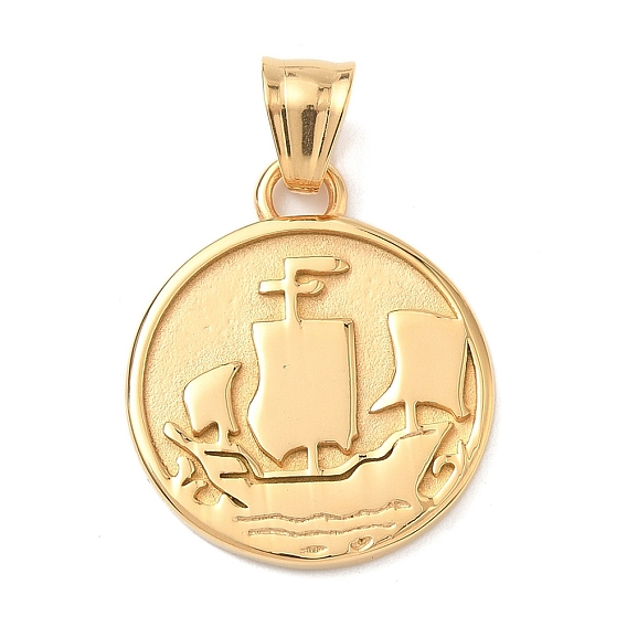 304 подвески из нержавеющей стали, плоские круглые с парусной лодкой, ручная полировка, ионное покрытие (ip)