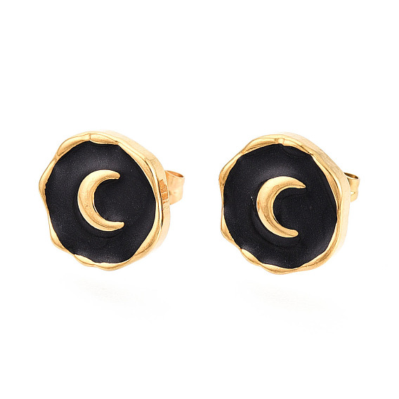 Самородки с луной 304 серьги-гвоздики из нержавеющей стали с эмалью, ионное покрытие (ip)