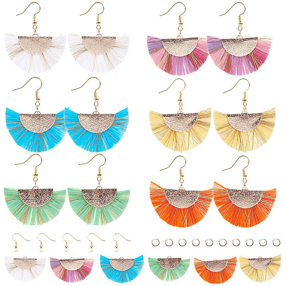 DIY Earring Making, with Raffia Tassel Pendants, Metallic Cords & Brass Findings, Brass Earring Hooks and Iron Jump Rings, Golden