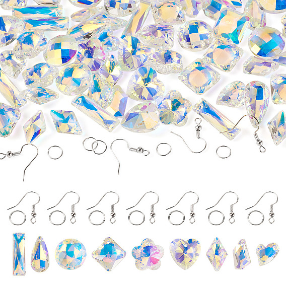 Комплекты для изготовления сережек, включая стеклянные подвески и бусы, латунные крючки для сережек и открытые соединительные кольца из сплава