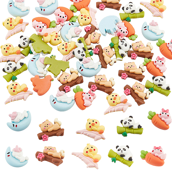 50pcs 5 Style Opaque Resin Cabochons, Cartoon Style, Mixed Shape