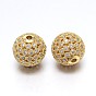 Brass Micro Pave Cubic Zirconia Round Beads, Lead Free & Cadmium Free & Nickel Free, Clear, 12mm, Hole: 2mm
