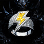 Brass Micro Pave Cubic Zirconia Finger Rings for Men, Lightning Bolt