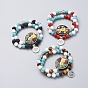 Buddhist Theme Guan Yin & Lotus Stretch Bracelets Sets, Stackable Bracelets, with Brass Handmade Indonesia Beads, Gemstone Round Beads and Tibetan Style Alloy Beads & Pendants