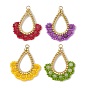 Dyed Natural Malaysia Jade & Glass Seed Beaded Pendants, Teardrop Charms, with 201 Stainless Steel Linking Rings & 304 Stainless Steel Open Jump Rings