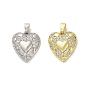 Покрытие стойки латунь микропаве прозрачные подвески из кубического циркония, без кадмия и без свинца, долговечный, сердце