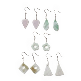 Natural Myanmar Jade/Burmese Jade Dangle Earrings with 925 Sterling Silver Pin for Women, Mixed Shape