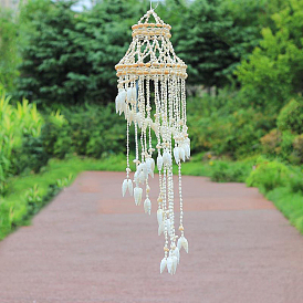 Natural Conch Sea Shell Wind Chime Hanging Ornament, for Living Room Bedroom Wall Decoration