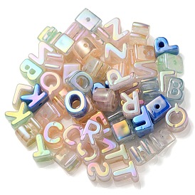 Непрозрачные радужные переливающиеся акриловые бусины, случайная буква