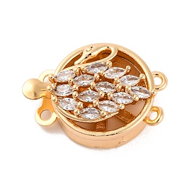 Brass Micro Pave Clear Cubic Zirconia Box Clasps, Swan, 2-Strand, 4-Hole