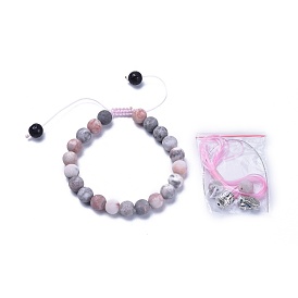 Adjustable Nylon Cord Braided Bracelets, with Natural Gemstone Beads and Alloy Buddha Head Beads, Hollow Rubber Cord, Packing Box