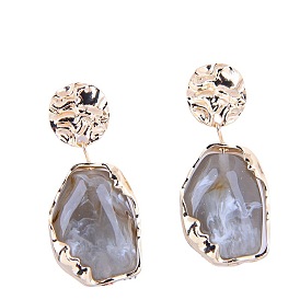 Irregular Gemstone Metal Earrings for Women's Fashion Jewelry