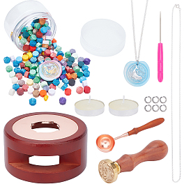 CRASPIRE DIY Scrapbook Making Kits, Including Seal Stamp Wax Stick Melting Pot Holder, Brass Melting Spoon & Wax Seal Stamp, Iron Bead Needles & Twisted Chains Necklace Making, Candle