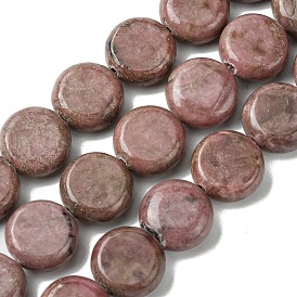 Natural Rhodonite Beads Strands, Flat Round