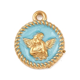304 подвески из нержавеющей стали, с эмалью, плоский круглый с ангельскими подвесками