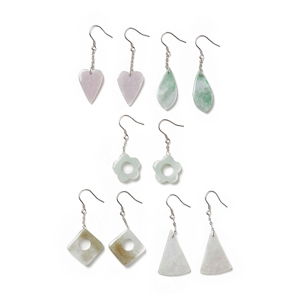 Natural Myanmar Jade/Burmese Jade Dangle Earrings with 925 Sterling Silver Pin for Women, Mixed Shape