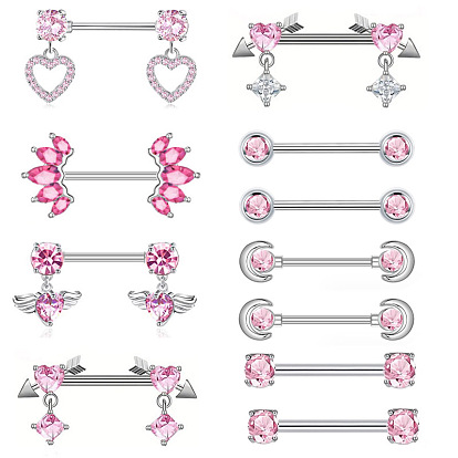 316l хирургические кольца для сосков из нержавеющей стали, с розовым цирконием, цвет нержавеющей стали