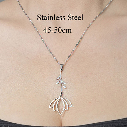 201 Stainless Steel Hollow Flower of Life Pendant Necklace