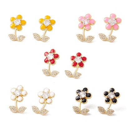 Серьги-гвоздики с эмалевым цветком жизни и прозрачным фианитом, стеллаж для латунных украшений для женщин, реальный 18 k позолоченный, без кадмия и без свинца