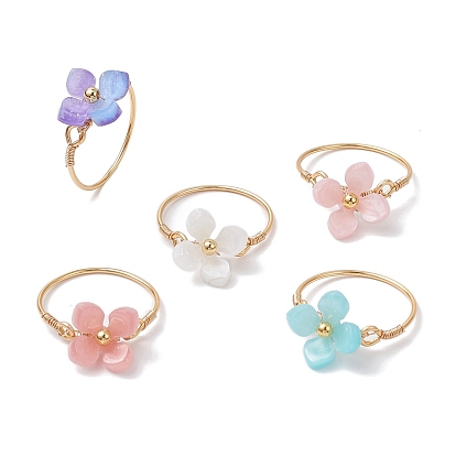 Женское кольцо из пластика и медной проволоки, цветок