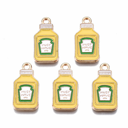Eco-Friendly Alloy Enamel Pendants, Cadmium Free & Lead Free & Nickel Free, Light Gold, Bottle with Word MUST HAVE