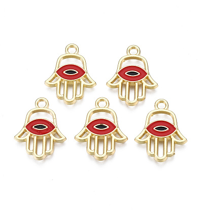 Pendentifs en alliage plaqué or clair, avec l'émail, religion, main hamsa/main de miriam avec le mauvais œil