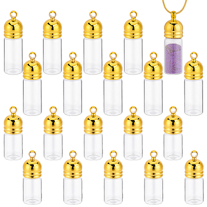 20шт. 2 варианты прозрачных стеклянных подвесок в виде бутылочек желаний, с винтовой крышкой из сплава