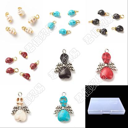 Pendientes de material sintético de color turquesa, Con aleaciones y hallazgos de hierro, teñido, cráneo