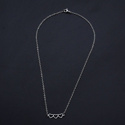 201 Stainless Steel Pendant Necklaces, with Cable Chains and Lobster Claw Clasps, 3-Heart