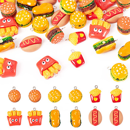 30 шт 6 стили подвески из непрозрачной смолы, имитация еды, с платиновыми тоновыми железными петлями, разнообразные