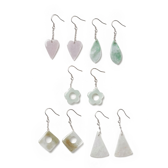 Natural Myanmar Jade/Burmese Jade Dangle Earrings with 925 Sterling Silver Pin for Women, Mixed Shape
