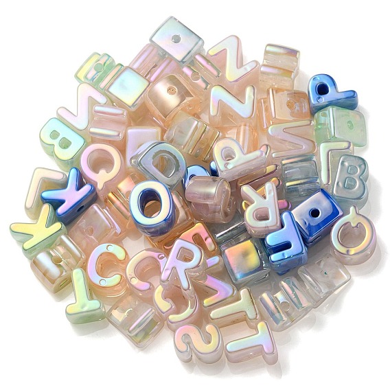 Непрозрачные радужные переливающиеся акриловые бусины, случайная буква