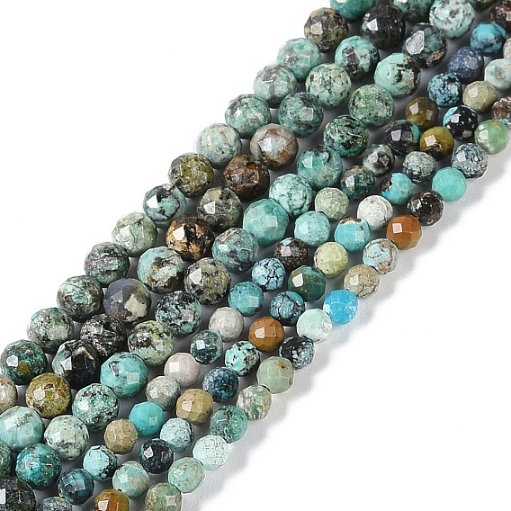 Бусы натуральная африканская бирюза (яшма), круглые, граненые