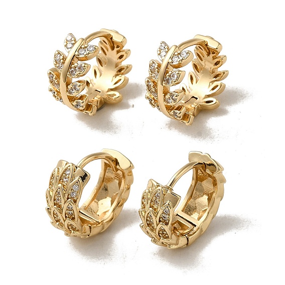 Brass Micro Pave Cubic Zirconia Hoop Earring, Leaf