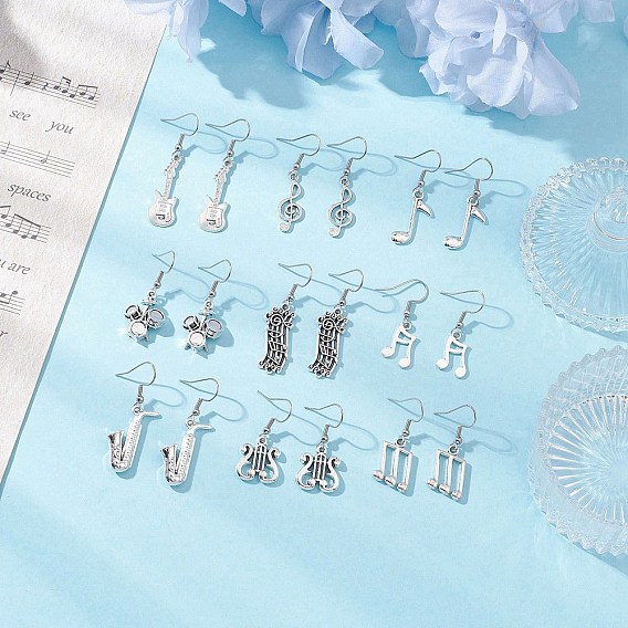 Тибетский стиль сплава серьги болтаться, с 304 нержавеющей стали серьги крючки, музыкальные инструменты очарование