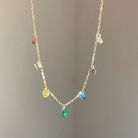 Colorful Rainbow Water Drop Zircon Necklace - Unique Fashion Collarbone Chain.