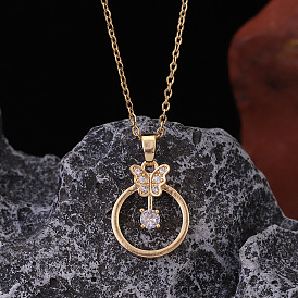 Elegant Butterfly Star Keychain Pendant Necklace - Versatile, Zircon Flash Diamond, Collarbone Chain.