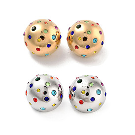 Ion Plating(IP) 304 Stainless Steel Stud Earrings, with Rhinestone, Jewelry for Women, Half Round