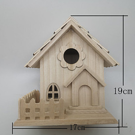 Unpainted Wood Bird House, Mini Bird Feeder House, with Carved Flower, Pet Supplies