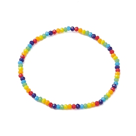 Rainbow Color Faceted Rondelle Glass Beaded Stretch Bracelets for Women