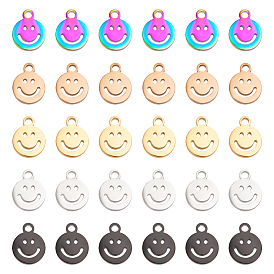 30 шт 5 цвета 304 подвески из нержавеющей стали, отрезать, ручная полировка, полый, плоские круглые с улыбающееся лицо