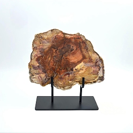 Натуральный окаменевший срез древесины на черной железной подставке, деревенский декор для дома