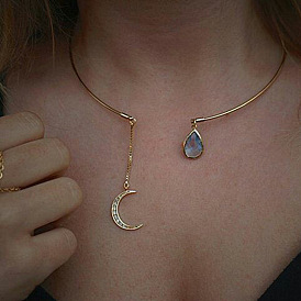 Fashion Jewelry Simple Elegant Diamond Moon Drop Ladies Short Necklace Necklace