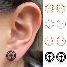 Stylish Geometric Round Earrings with Hollow Cross Design