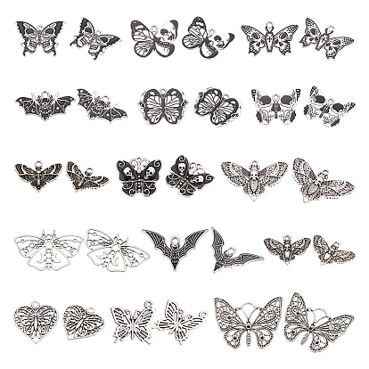 45 шт. 15 стили хэллоуин сплав эмаль и тибетский стиль подвески, подвеска-бабочка с черепом, мотыльком и летучей мышью