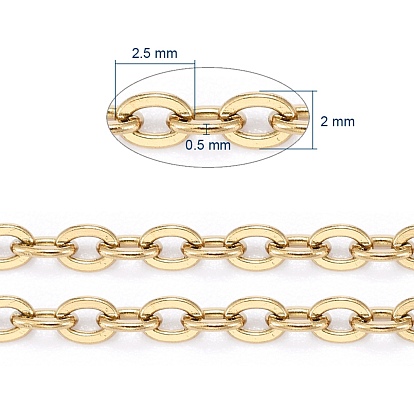 Ion Plating(IP) 304 Stainless Steel Cable Chains, for DIY Jewelry Making, Soldered, with Spool, Flat Oval