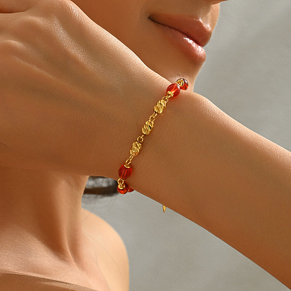 Классические элегантные браслеты из латунных и стеклянных овальных бусин для женщин, с сердцем очарование