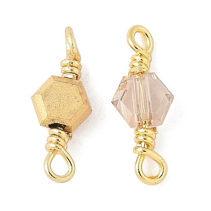 Стеклянные граненые шестигранные соединительные подвески, с петлями из латунной проволоки, реальный 18 k позолоченный, стойки покрытие, долговечный